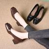 Retro-style Women's Soft Leather Square-toe Low-cut Slip-on Shoes