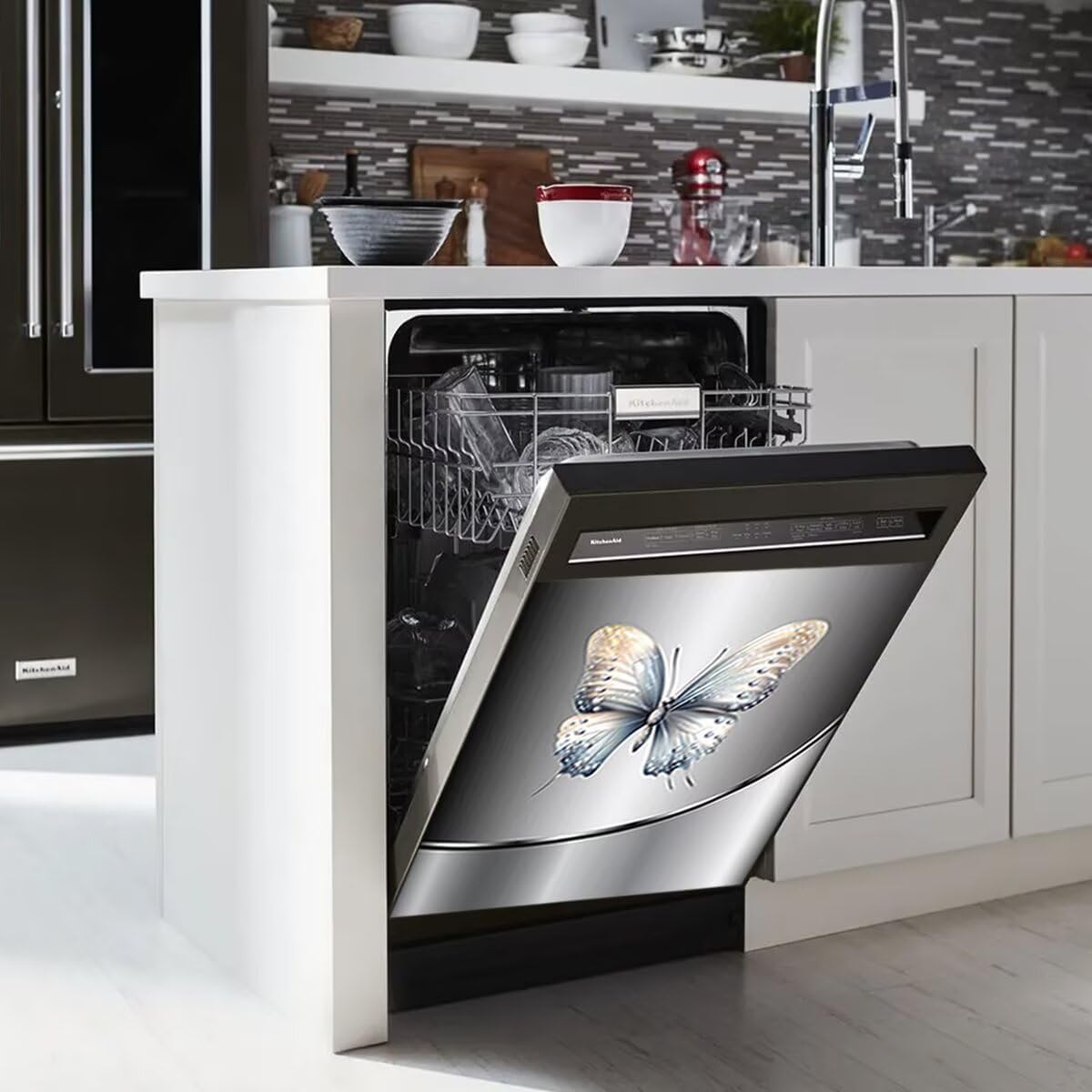 

Магнитная накладка на посудомоечную машину из нержавеющей стали, Магнитная накладка на посудомоечную машину с бабочкой, Декоративная наклейка-панель для холодильника, Магниты на холодильник для бытовой техники 23Wx17H inch