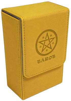 Kurop Synthetic Leather Tarot Card Box with Magnetic Fits Standard Sizes Large Case/Deck Box/Storage Closure, (Yellow Check, Size)