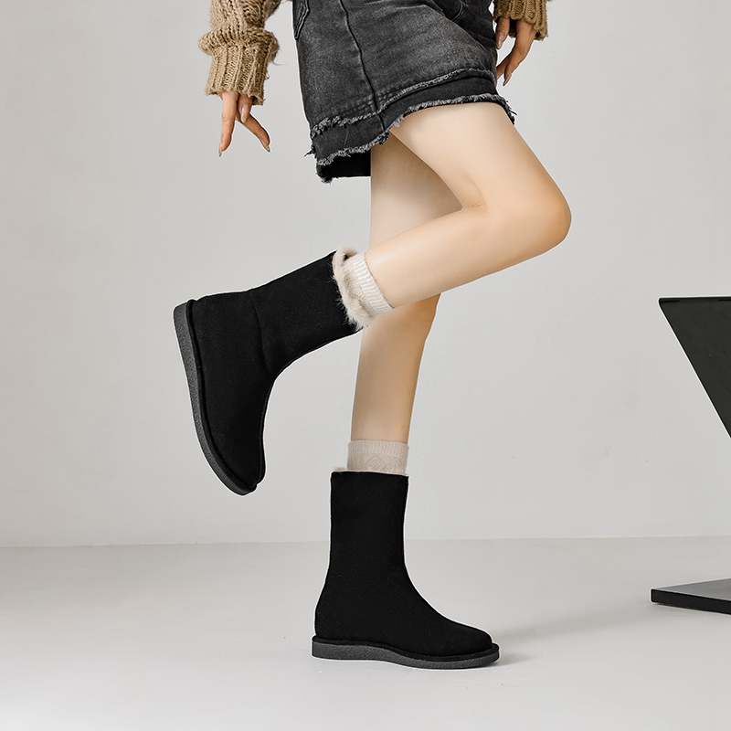 Krazing Pot Cow Suede Nubuck Fur Winter Shoes Snow Boots Women Slip on Keep Warm Lace Up European Design Ankle Boots