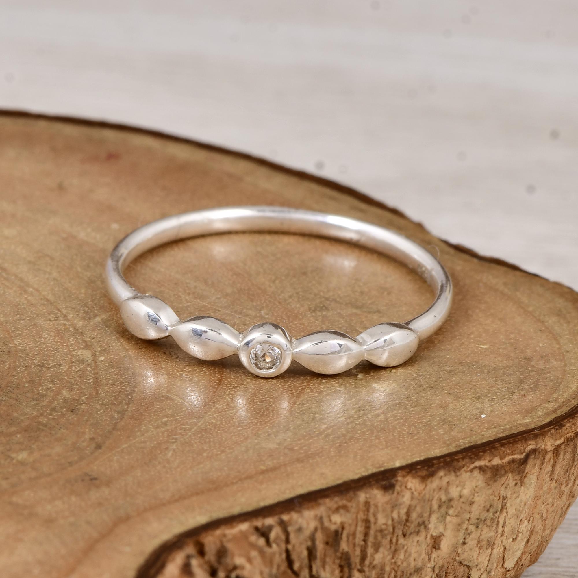 

White Topaz Minimalist Ring – 925 Sterling Silver Dainty Stackable Ring – Delicate Beaded Band with Tiny Gemstone – Everyday Jewelry Gift 5