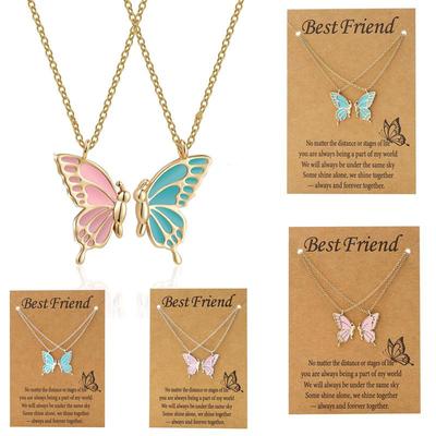 Colorful Butterfly Friendship Necklace Set for Women - Elegant Two-Piece Design
