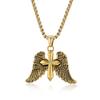 Vintage Archangel Double Wing Cross Necklace for Men Punk Hip Hop Style Stainless Steel