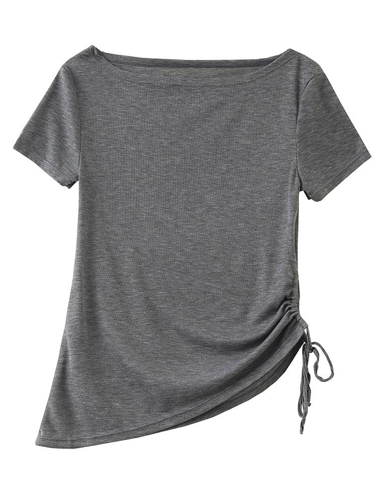 2026 Summer Lyocell Off-Shoulder Slimming Short-Sleeve Women's T-Shirt - Elegant & Versatile