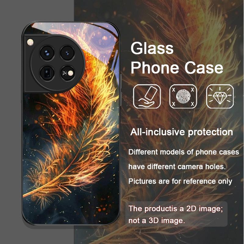 Ästhetisches Phoenix-Feuerfeder-Muster Gehärtetes Glas Handyhülle für OnePlus 13 R 12 11 10 ACE2 3 Pro Nord 2T 4 2 CE3 Lite Cover