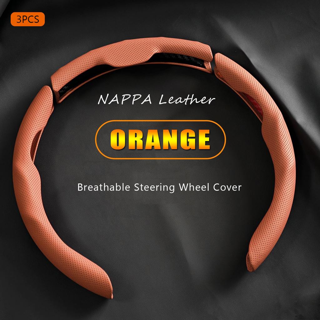3PCS NAPPA Leather Universal Car Steering Wheel Cover Breathable Anti Slip Car Decoration 37-38cm Resistant Automotive Parts