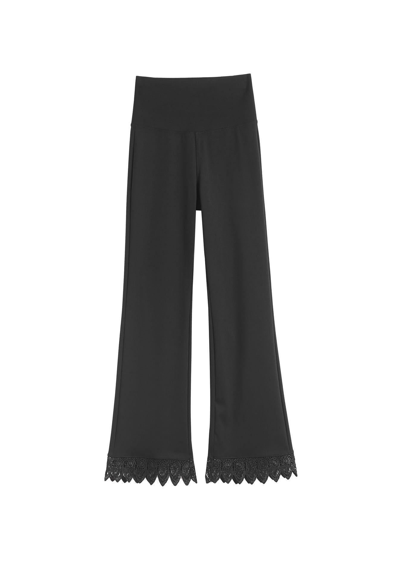 

Women s 3/4 Lace Trim Micro Flare Yoga Pants with Tummy Control & Back Pocket Extra Large чорний