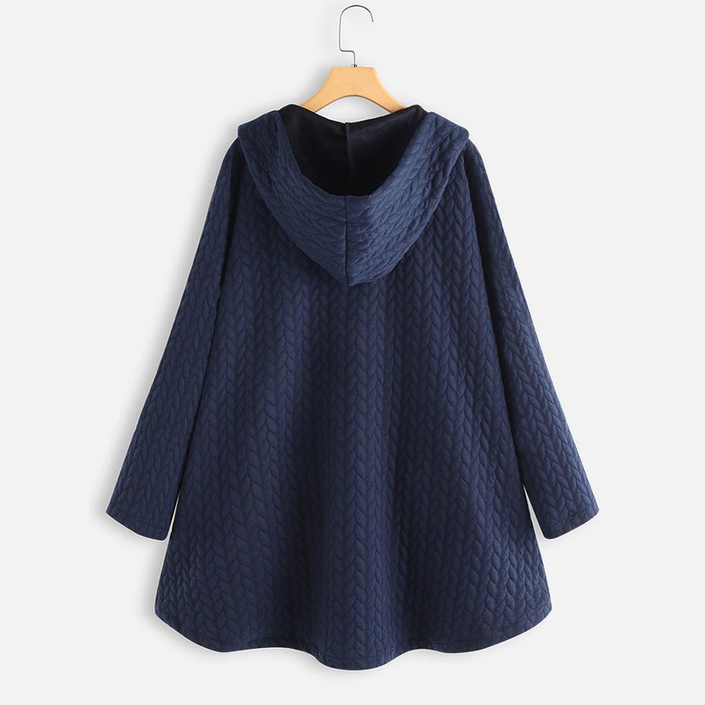Women's Autumn/Winter Solid Colour Hooded Single-Breasted Irregular Cotton Jacket