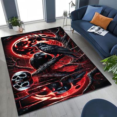 3D Norský Viking Odin Havran Vrána Lebka Huginn Muninn Koberec do Ložnice Obývacího Pokojí na Pohovku Domácí Rohožka Dekor, Dětská Protiskluzová Podlahová Rohož