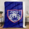 Tiger Emblem On Blue Background Printed Flannel Blanket for Bedroom, Living Room, Sofa, and Nap