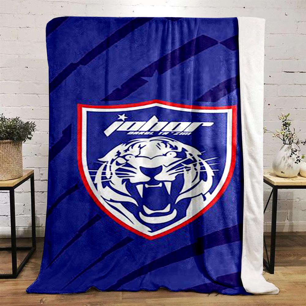 Tiger Emblem On Blue Background Printed Flannel Blanket for Bedroom, Living Room, Sofa, and Nap