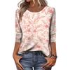 Damen Casual Oberteil mit Dreiviertelärm, Blumenprint, Rundhalsausschnitt, Lockerer Schnitt, Leichter Pullover-Bluse für den täglichen Gebrauch