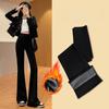 Herbst und Winter Fleece Dicke Hose mit weitem Bein Hohe Taille Yoga Sport Leggings Gym Fitness Strumpfhosen Casual Streetwear Schwarze Schlaghose