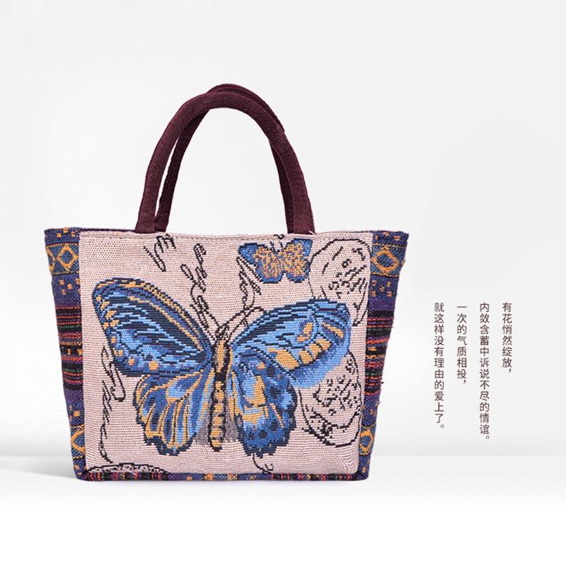 Festival handbag bag women's linen canvas double-sided retro embroidery hand carry small cloth bag batch literary and versatile