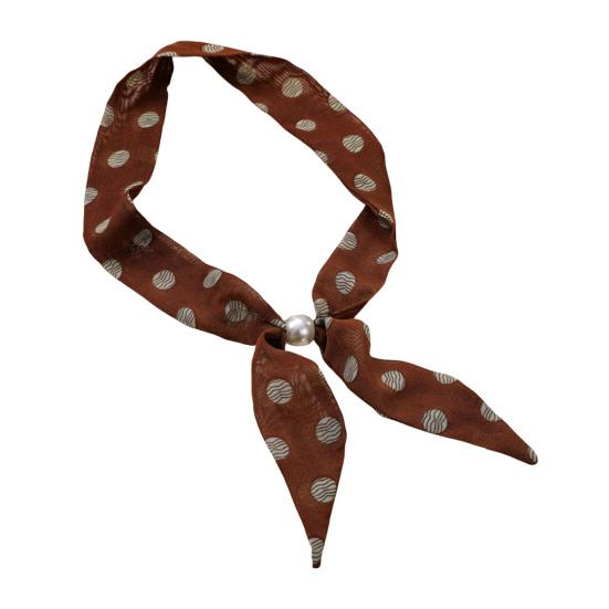 

Women Scarf Imitation Pearl Buckle One-Piece Design Scarf Lightweight Chiffon Satin French Retro Black White Dot Neck Collar коричневый
