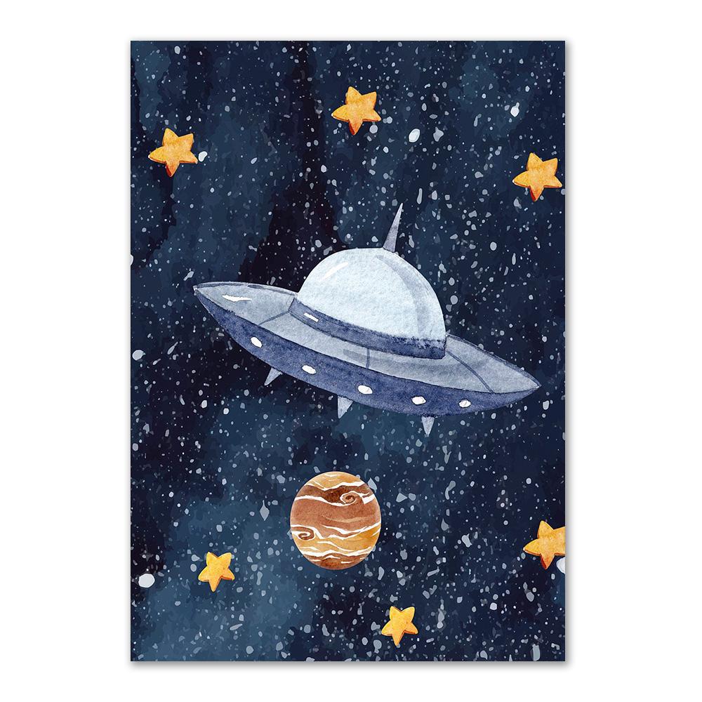 Custom Kids Name Wall Art Poster Print Space Rocket Astronaut Planet Nursery Canvas Painting Personalized Wall Art Painting Art