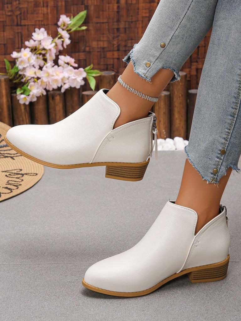 Europäische und amerikanische Außenhandel große Größe Lederstiefel Damenstiefel einfarbig spitz zulaufend Reißverschluss hinten lässig dicke Sohle dicker Absatz Martin bo