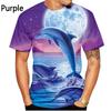 T-shirt da uomo con stampa 3D a tema delfino dei cartoni animati, casual, a maniche corte, girocollo, top, novità, carina, maglietta con delfino animale