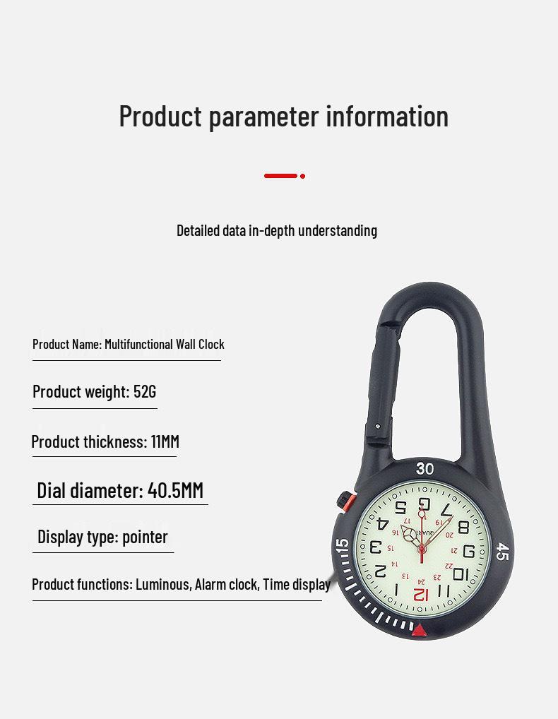 שעון קרבינר חיצוני זוהר: שעון כיס או תרמיל נוח לקשישים ולסטודנטים