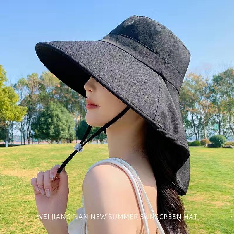 Women's Large Brim Summer Sun Hat with Shawl and UV Protection for Outdoor and Cycling