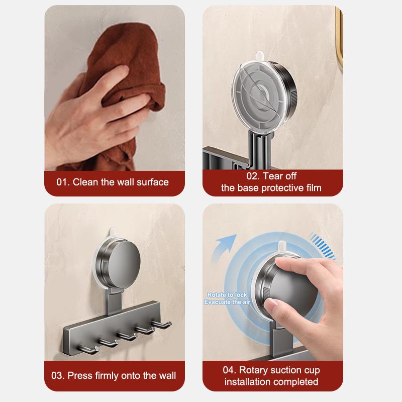 Suction Cup Hooks Punch-Free Wall Mounted Storage Rack For Coat Clothes And Towel Rack Space Saving Strong Load-Bearing Capacity