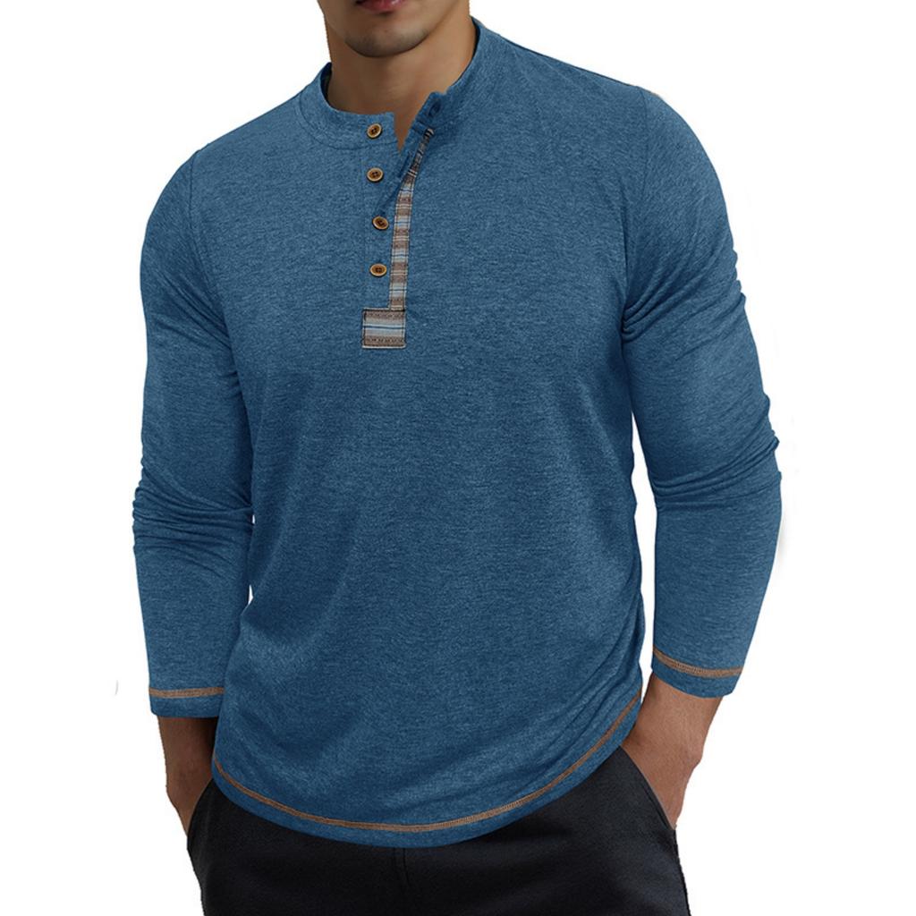 Men's Casual -color Base Sport Shirt, Men's Round-neck Long-sleeved Top