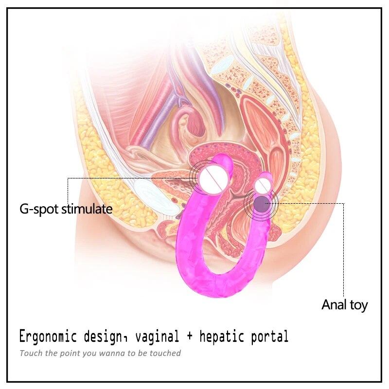 U Shape Double Dildo Flexible Soft Jelly Vagina & Anal Women Gay Lesbian Double Ended Dong Penis Artificial Penis Sex Toys