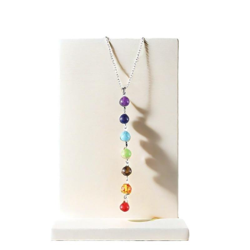 Collier Pendentif en Pierre Naturelle Sept Couleurs pour Femmes - Chaîne de Cou Élégante pour le Yoga et Accessoire de Clavicule