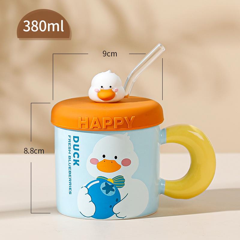 Personalized Sleek Anime Ceramic Drinking Cup Lovely Niche Mug with Lid Water Cup Straw Couple Mugs Opening Gift Durable Durable
