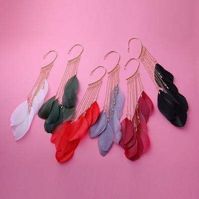 Women Fashion Super Fairy Feather Ear Ring Bohemia Style Long Tassel Earrings