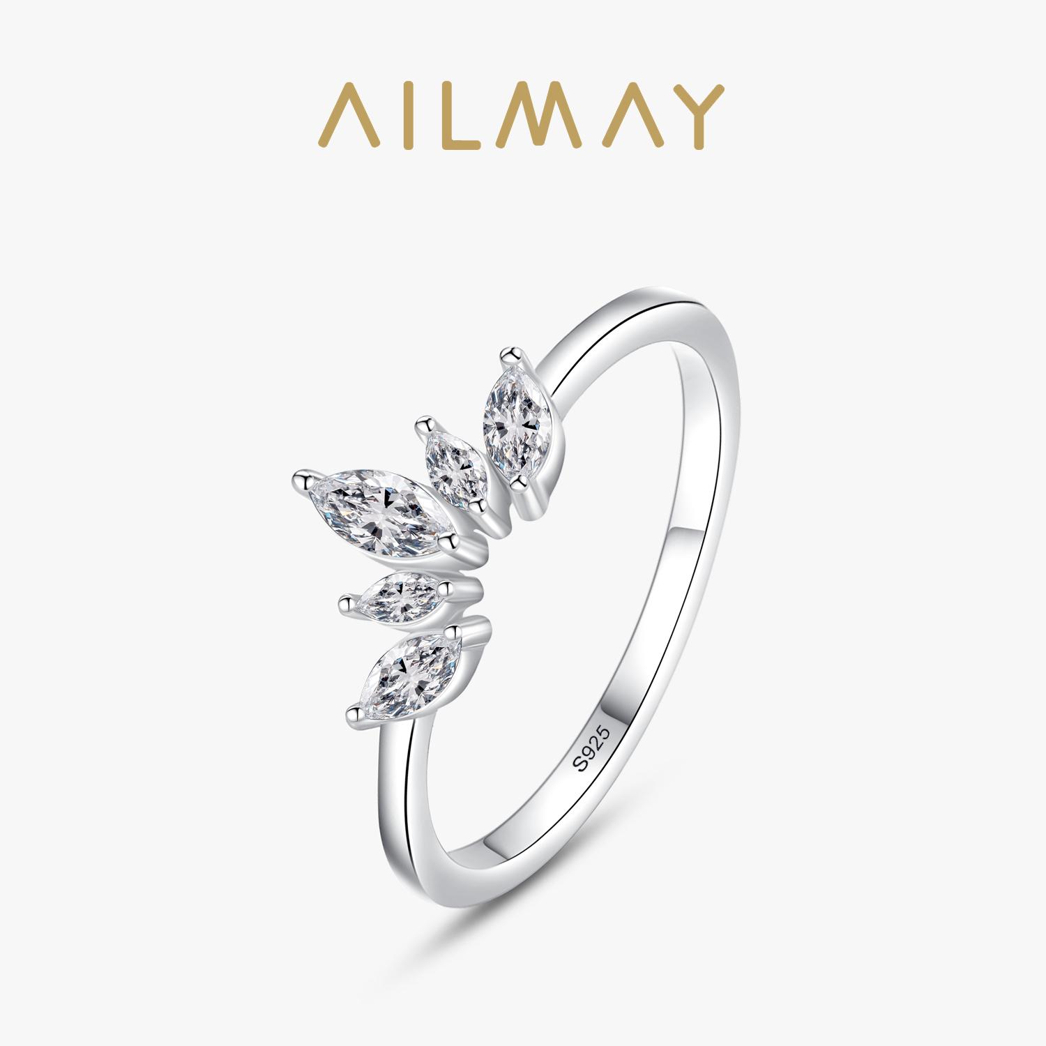 

Ailmay Fashion 925 Silver Simple crown Finger Ring Elegant Clear Zircon Rings For Women Girls Party Accessories Jewelry 5