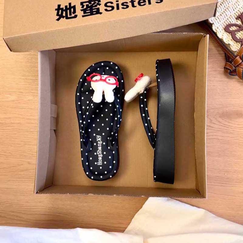 Miffy Rabbit Polka Dot Flip-flops Women 2025 Summer New Thick-bottomed Non-slip and Deodorant Beach Sandals