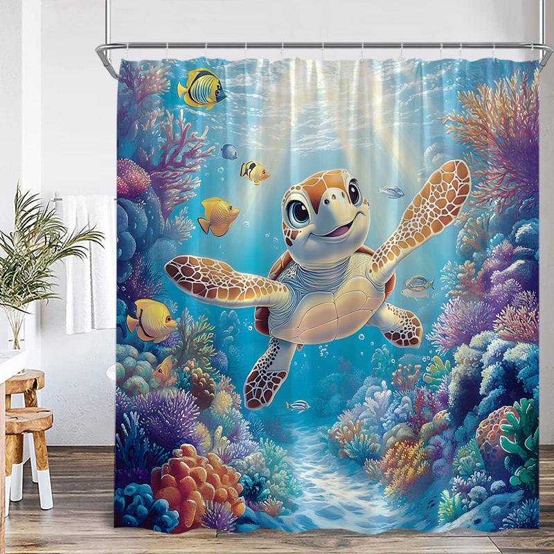 Ocean Dolphin Sea Turtle Shower Curtains Rainbow Waterfall Flowers Octopus Tropical Fish Seabed Scenery Bathroom Curtain Decor