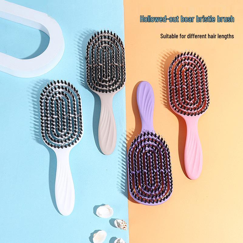 Portable Boar Bristle Paddle Brush: Fluffy Styling, Wet/Dry Use, Massage & Smooth Hair Comb