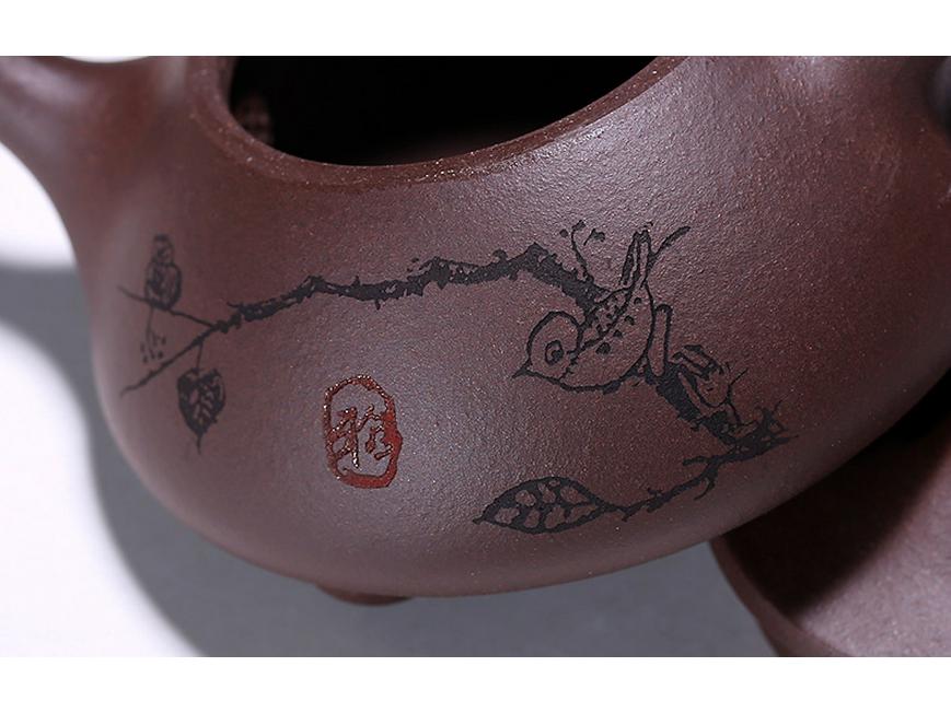 Authentic Yixing Purple Clay Shi Piao Teapot with Engraved Inscription