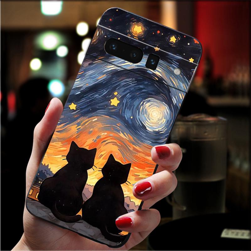 

Phone Case For Google Pixel 10 Pro 9 Pro XL 9A 8 7 6 Pro Pixel 8A 7A 6A Pixel 8 7 6 5 Cat Starry Night Van Gogh Google Pixel 9