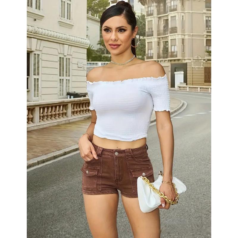 2026 Summer New Women's Denim Stretch Shorts with Multiple Pockets Casual Denim Shorts