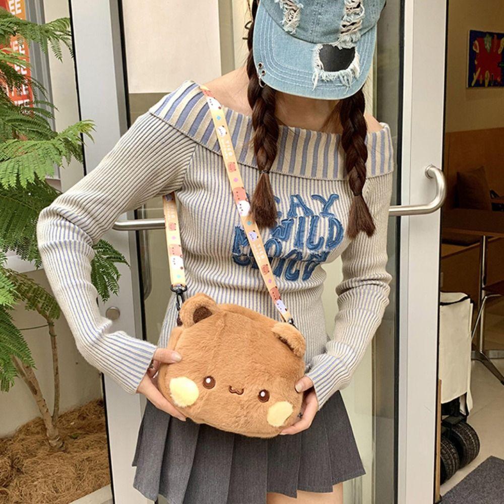 Cute Bear Crossbody Bag Kawaii Anime Bear Figure Bag Fashion Versatile Cartoon Plush Shoulder Bags for Women Girls