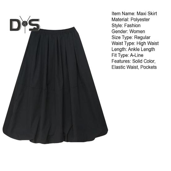 Women Maxi Skirt High Waist A Line Long Skirt Solid Color Pockets Design Female Thick Warm Elastic A Line Puff Skirt