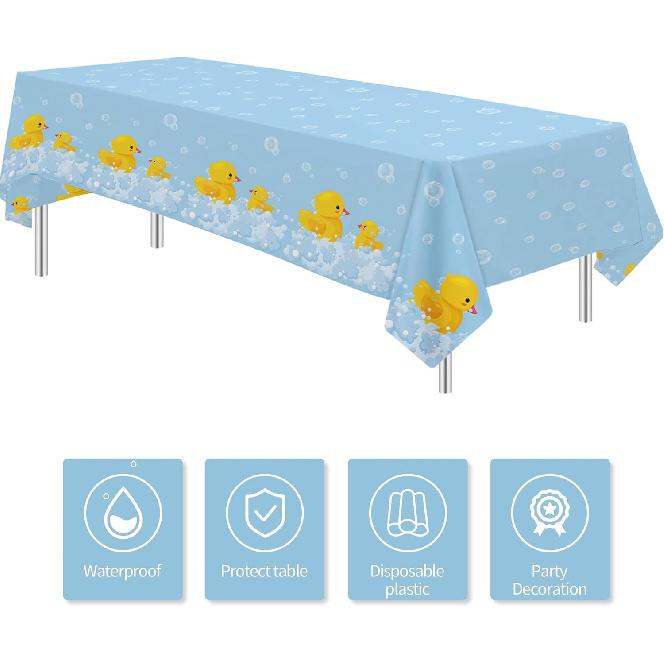APOWBLS Rubber Duck Party Decorations Tablecloth - Disposable Duck Party Supplies Table Cover, Bubble Bath Rubber Duck Theme Table Cloth for Birthday