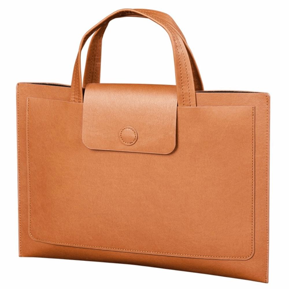 Large Capacity A4 Leather Document Bag Magnetic Button Simple Double Layer File Folder Elegant Lightweight