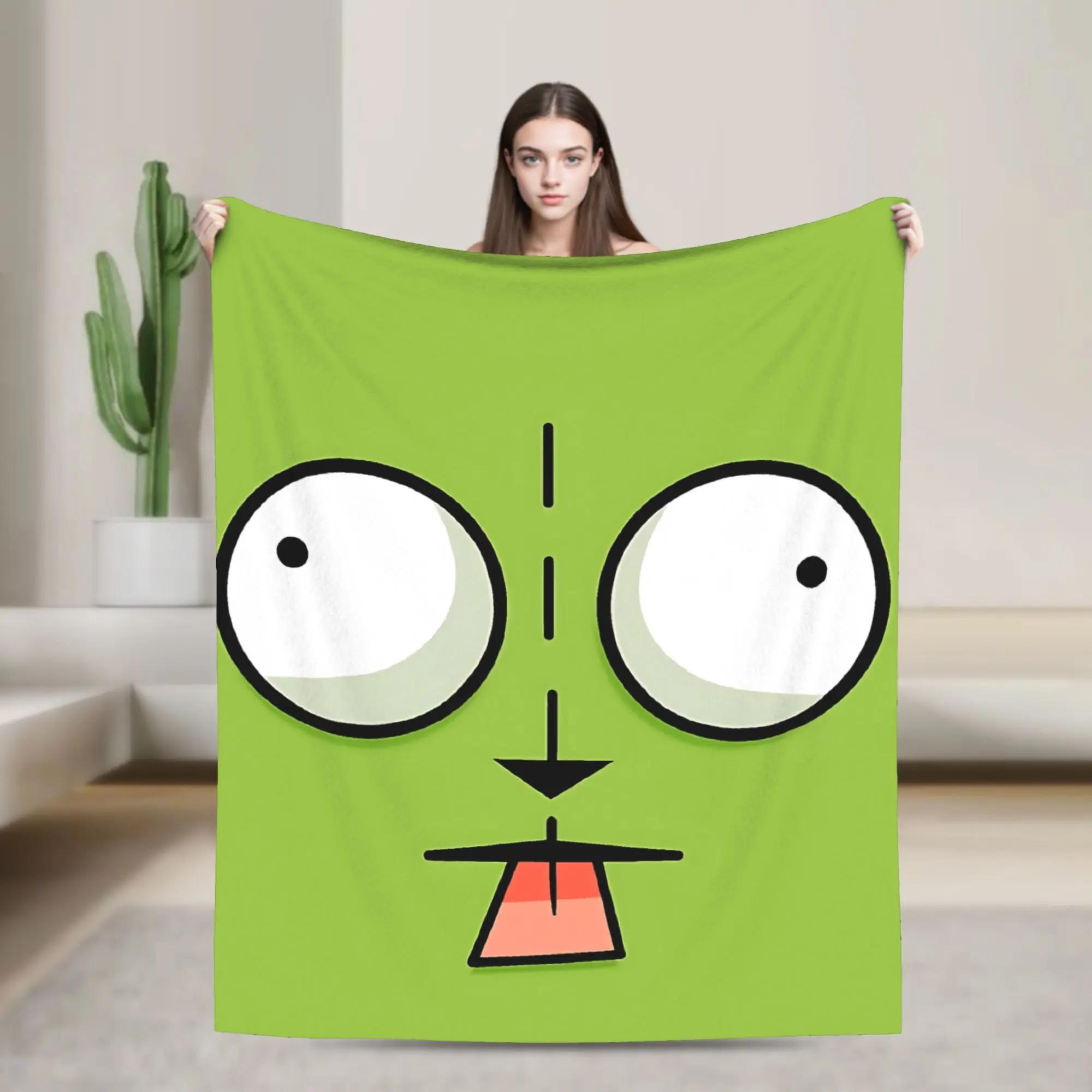 

Gir Face Invader Zim Cartoon Flannel Throw Blanket for Home Decor Soft Custom Quality Bedspread Travel Gift 40x50inch 101x127cm