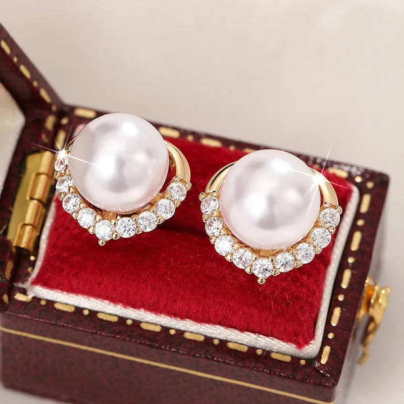 Elegant, Rund, Hochwertiger Funkelnder Zirkon Perlenbesetzter Kopfschmuck mit einem Nischen-Design, Brautohrringe im Ins-Stil Großhandel