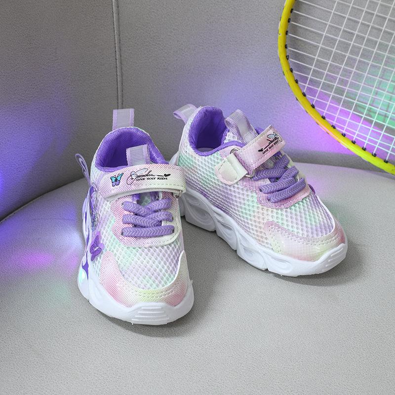 Mädchen Sportschuh Frühling Neu Kinder Freizeitschuh Mädchen LED Leuchtschuhe Mode Komfort Prinzessinnenschuhe Weichsohlige Rutschfeste Mesh Schuhe