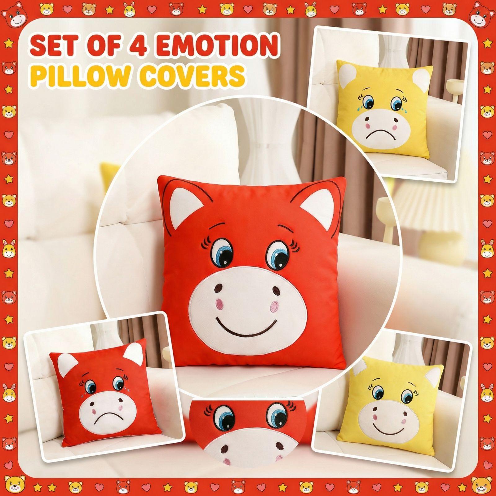 4pcs Pillow Cover Happy Horse Year Mascot Crying Horse Pillow Cover Cute Plush Horse Pillow Cushion One Size