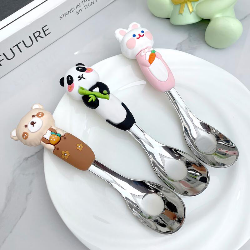 Children s 304 Stainless Steel Animal Spoons Set 3-Pack: Panda, Bear, Rabbit