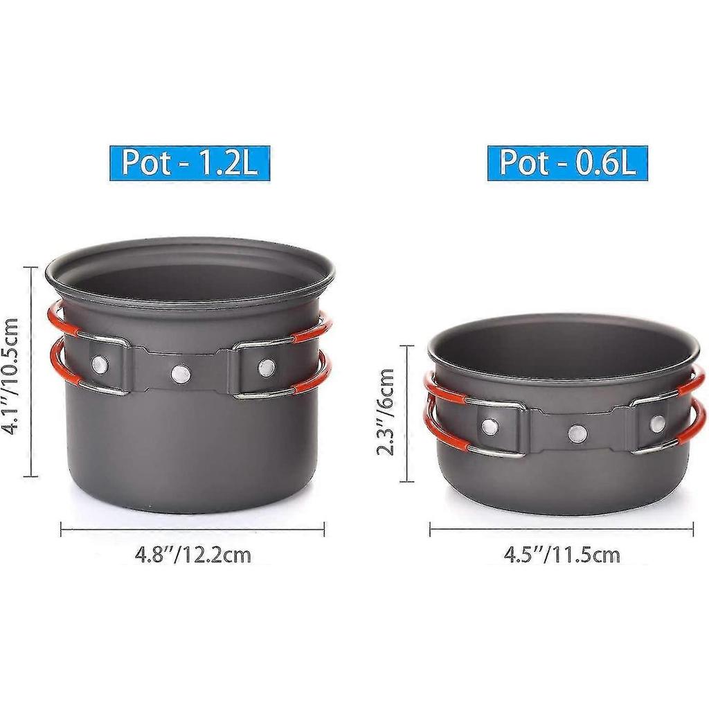 6pcs Camping Cookware Mess Kit With Lightweight Pot, Stove, Spork And Carry Mesh Bag, Great For Backpacking Outdoor Camping Hiking And Picnic