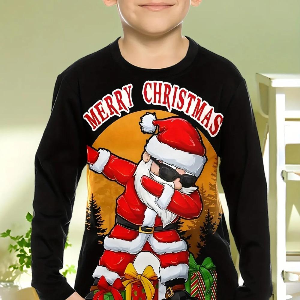 Christmas Children's 3D Digital Printed Boys' Fashionable and Comfortable Round Neck Long Sleeved T-shirt