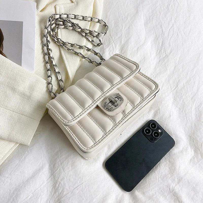 Elegant and Versatile Women's Shoulder Bag with Padded Chain Fragrance Square Small Multi-layered Style