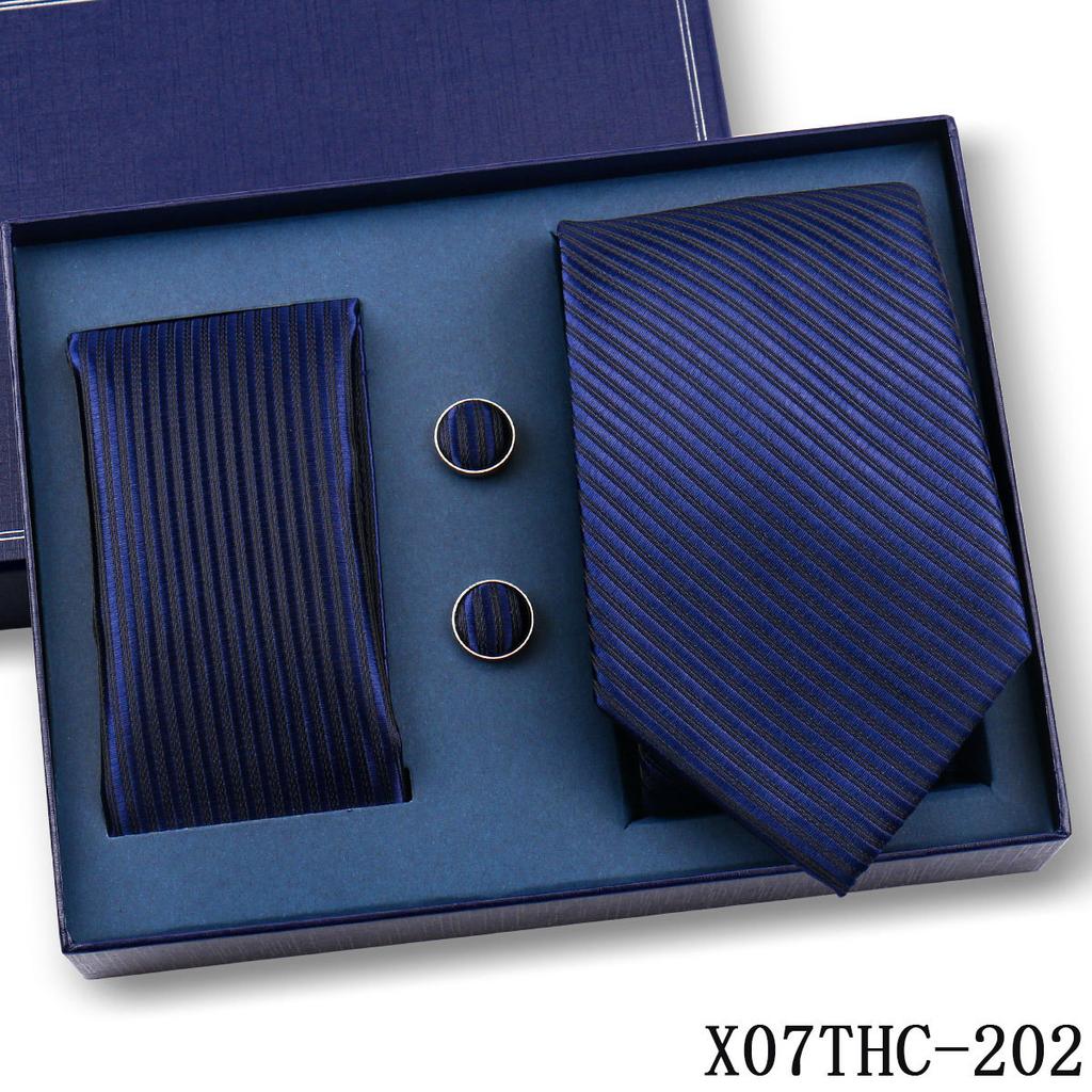 Tie Square Cufflinks 3-Piece Suit Retro Striped Hand Tie High-End Gift Box Set